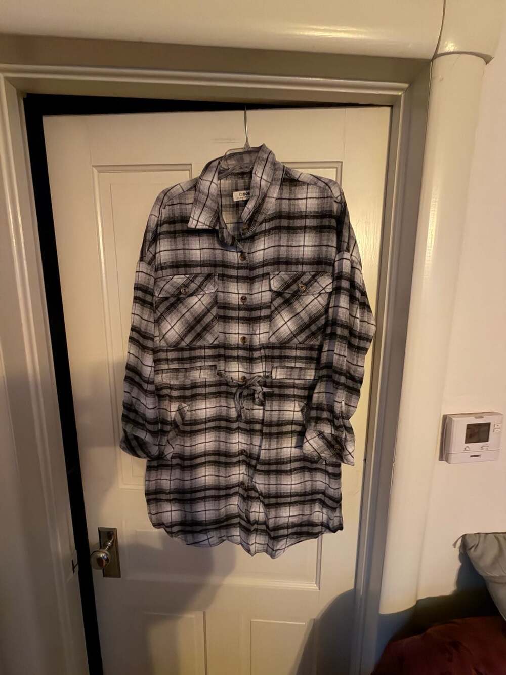 Ci Sono Plaid Collection Black and White Flannel Tie Waist Tunic Dress Size L